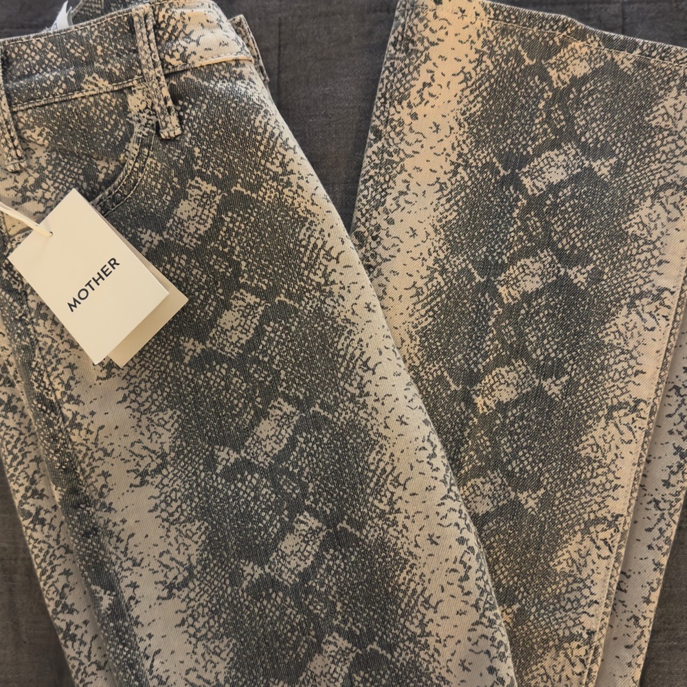 MOTHER Snake-Print Jeans in Beige and Charcoal